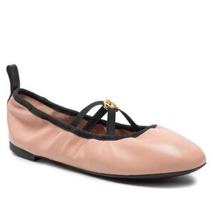 New Tory Burch Soft Scrunch Ballet Sheep Plume Pink Black Ballet Flats Shoes 6